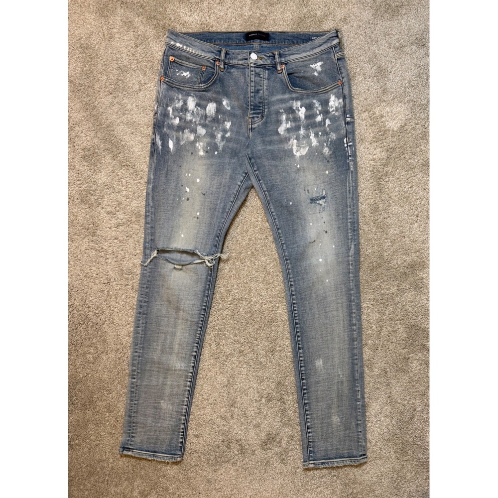 Purple Brand Paint Blowout Jeans Light Indigo Size 34